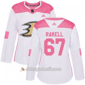 Dame Ishockey Anaheim Ducks Tröja Rickard Rakell 67 Adidas 2017-2018 Vit Rosa Fashion Authentic
